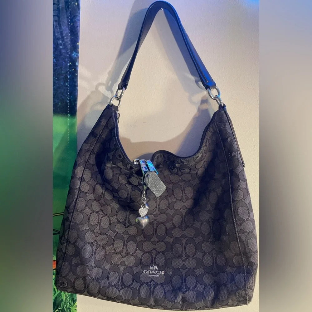Coach Signature Monogram Large Saffiano Hobo Shoulder Used Bag